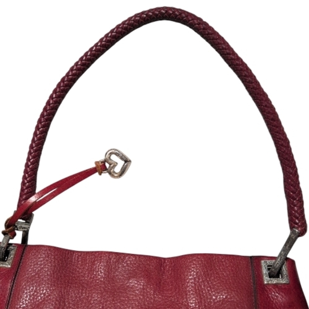Brighton Red Leather Shoulder Bag with Braided Strap and Heart Charm - Picture 6 of 10